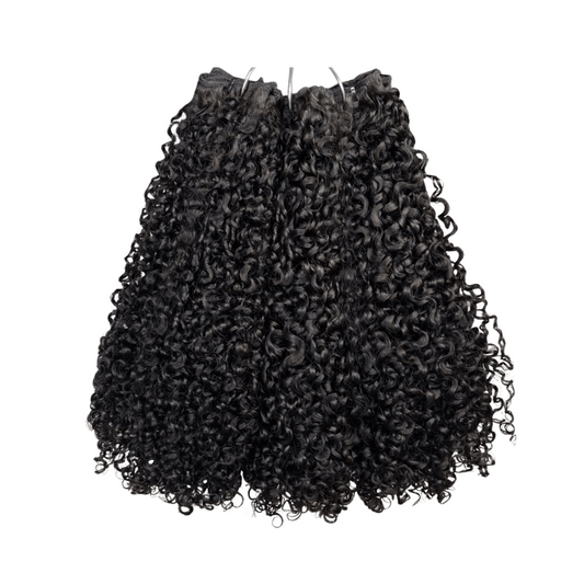 pixie curly hair extensions on a white background