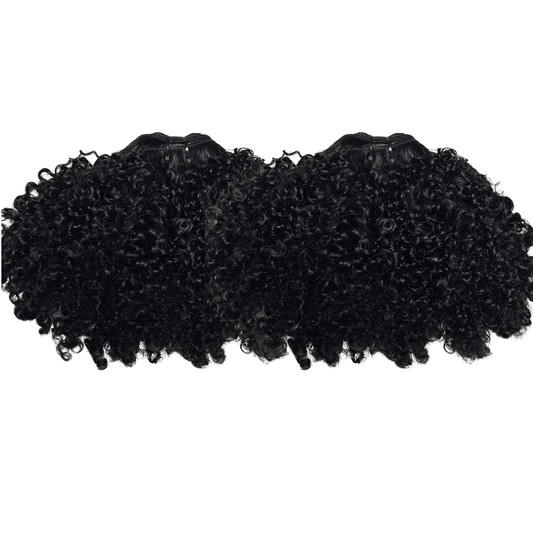 plush coily curly hair extensions on a white background